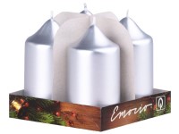 Emocio adventný Valec 4ks 40x75 Metal strieborné sviečky