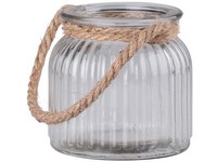 Závesná sklenená lampa s lanom - priesvitná, 12,5 × 16,5 cm