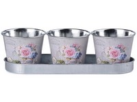 Plechový kvetináč 3 ks súprava, klasický motív Jardin 230x80x67mm