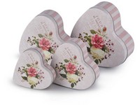 Plechová dóza v tvare srdca Journal, set 4 ks, 140x50x135/ 120x40x115/ 100x30x95mm