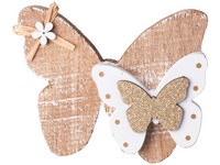 Dekorácia drevené motýle prírodná biela s glitrom 150X120mm