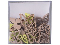 Dekorácia drevené motýle mix prírodná zelená hnedá 24ks 35x30/25x20mm
