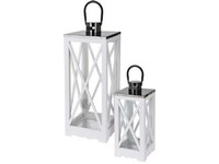 Lampáš drevo, kov 2 ks set 145x145x345/200x200x525mm mix, biela