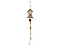 Záves drevo 95x130mm domček so sovou, prírodná, zelená