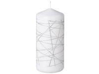 Sviečka 68x150 mm Glitrové čiary strieborné, biela