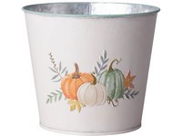 Kvetináč plechový 133x115mm klasik tekvica, oranžová, biela, zelená
