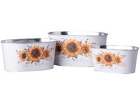 Kvetináč plechový 3ks set 190x90/225x110/260x135mm oválny slnečnica, biela, žltá, hnedá