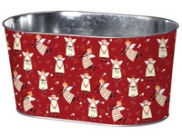 Kvetináč plechový 225x110mm oválny HOLIDAY SPIRIT, červená, krémová
