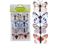 Dekorácia plastová motýle s lepidlom mix farebná 8ks 45x35mm