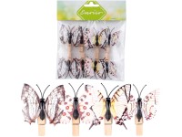 Dekorácia plastová + drevo mix farebná 8ks motýle na kolíčku 45x55mm
