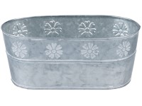 Plechový kvetináč oválny bordúra kvietok, šedá, biela 240x120x100mm