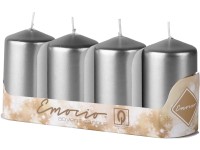 Emocio adventný Valec 4ks 50x90 metal strieborné sviečky