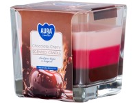 Üveg prizma 80x80 mm ~32h Chocolate - Cherry háromszínű illatgyertya