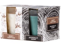 Emocio üvegbe töltött illatgyertya Soft Cotton & Sandalo Noir 2 db dobozban 52x65mm