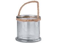 Sklenená lampa so závesom z lana, priesvitná – 125×115 mm