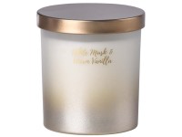 Emocio sklo 80x90 mm s plechovým viečkom vonná sviečka, v darčekovej krabičke White Musk & Warm Vanilla