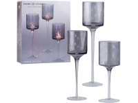 Gyertyatartó üveg 3db készlet 90x250/90x300/90x350mm lábon, füstölt