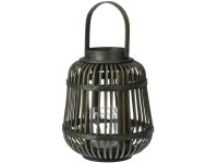 Prútená lampa so skleneným závesom na sviečku – zelená, 19 × 24 cm