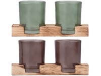 Svietnik sklo 2ks set 190x70x90mm na drev. tácku, mix farieb