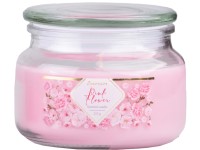 Emocio Glass illatgyertya üvegtetővel, Pink Flower, 100x79 mm