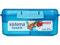 Sistema Lunch Trojkomorová krabička s nádobou na jogurt a 2 tácky 1,25 litra, modrá