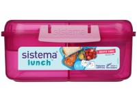 Sistema Lunch Trojkomorová krabička s nádobou na jogurt a 2 tácky 1,25 litra, ružová