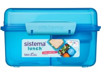 Sistema Lunch Ételtároló doboz három rekeszes joghurt tartóval dupla fedővel 2 l, kék