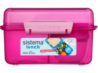 Sistema Lunch Trojkomorová krabička s nádobou na jogurt s dvojitým viečkom 2 l, ružová