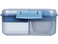 Sistema Dělený svačinový box Ocean Bound Bento Cube s nádobou na jogurt a 2 tácky 1,25 l, modrá