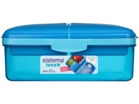 Sistema Lunch Quaddie 1,5 l ételtároló doboz 3 nyitható rekeszek a fedőben és kulaccsal, kék