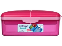 Sistema Lunch Krabička Quaddie 1,5 l s 3 výklopnými priehradkami vo veku as fľašou na pitie, ružová