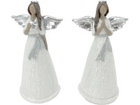Angel polyresin 80x55x150mm mix, fehér, ezüst, csillámmal