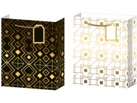 Darčeková taška geometrické tvary mix, biela, čierna, zlatá, 100x50x150 mm