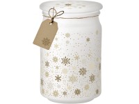 Emocio Vonná sviečka v skle Magic Snowing 93×142 mm so skleneným viečkom – bielo-zlatá