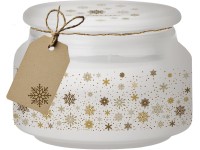 Emocio Vonná sviečka v skle Magic Snowing 100x79 mm so skleneným viečkom – bielo-zlatá