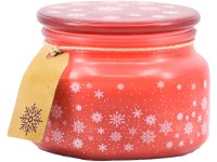 Emocio Vonná sviečka v skle Magic Snowing 100×79 mm so skleneným viečkom – červeno-biela
