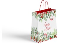 Taška darčeková 180x80x230 mm Šťastné a Veselé, biela, zelená, červená