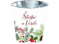 Kvetináč plechový 175x135x175mm klasik Šťastné a Veselé, farebná