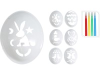 Díszítőkészlet 6 db 200x190x10 mm-es tojás sablon + 4 db mini filctoll, mix