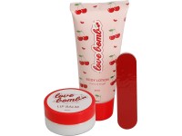 Kézápolási ajándékkészlet 1x 60ml tusfürdő/1x60ml testápoló/1x40g kéz- és körömápoló krém/1x körömreszelő, rózsaszín, piros